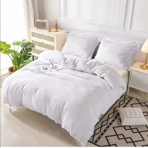 NWT white king duvet cover set zipper closure corner ties breathable microfiber